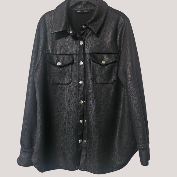 Haute Monde Womens Black Button-Up Textured Shirt Jacket Size S - Picture 1 of 8